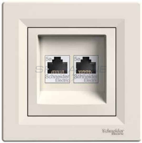 Розетка телефонна, RJ45, кат.6, UTP, подвійна, кремовий, Asfora